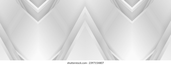 Großer luxuriöser abstrakter Hintergrund mit silbernen Farbverlauf-Linien Dreieck-Pfeile und Schatten. Modernes, hellsilberfarbenes Metallbanner mit Winkeln. Futuristische geometrische, abstrakte Vektorhintergrund.
