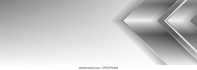 Breiter, luxuriöser, abstrakter Hintergrund mit silbernen Farbverlauf-Dreieckslinien, Pfeilen und Schatten. Modernes Metallbanner mit Winkeln. Futuristische geometrische Vektor abstrakte Hintergrund.