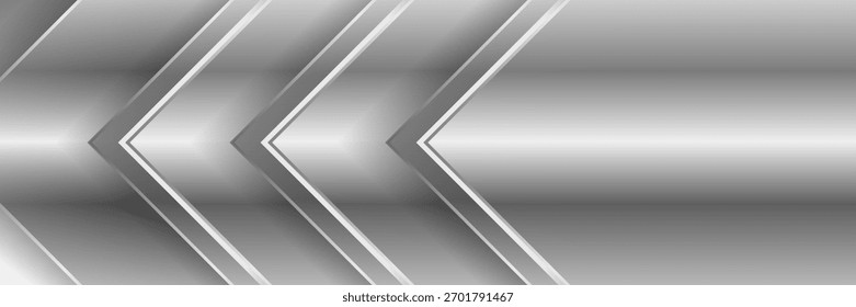 Fundo abstrato largo luxo com prata gradiente linhas de triângulo setas e sombras. Banner metálico moderno com ângulos. Vetor geométrico futurista abstrato pano de fundo.