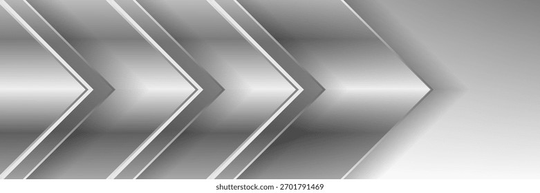 Wide luxury abstract background with silver gradient triangle lines arrows and shadows. Modern metallic banner with angles. Futuristic geometric vector abstract backdrop.