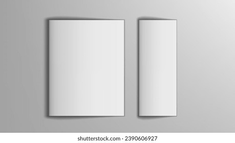 Wide And Narrow Blank Cover Of Brochure Isolated On Gray. EPS10 Vector