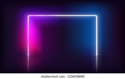 Wide neon glowing gates on dark background. Template for design