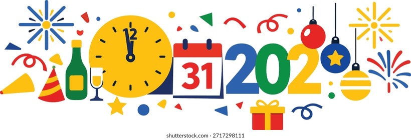Amplia escena de fondo de Nuevo año con Elementos de celebración Equilibrado Mínimo Limpio Flat Layout