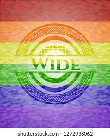 Wide on mosaic background with the colors of the LGBT flag