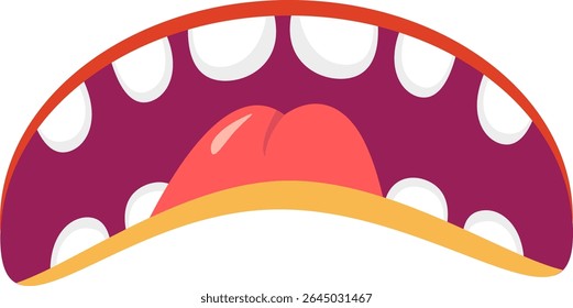 Wide open cartoon monster mouth featuring big, sharp teeth and a long, colorful tongue, screaming in a playful yet spooky manner, perfect for Halloween themed projects and social media