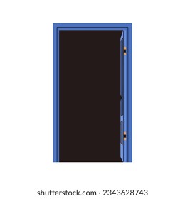 Wide open door, unlocked entrance, exit. Doorframe, doorway, entry portal to home, house, apartment, dark room, darkness. Flat vector illustration isolated on white background