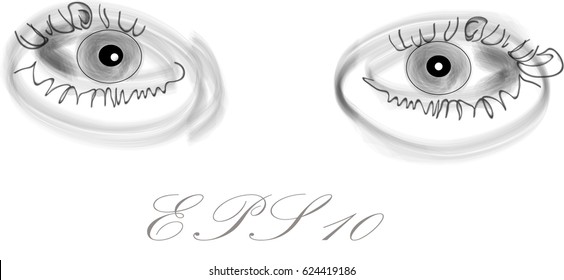 Wide open Eyes vector illustration on white background made brush in black and white tone.Education concept. Open-minded concept.Curiosity.Explore.Desire to learn something new.Oculist.Ophthalmologist