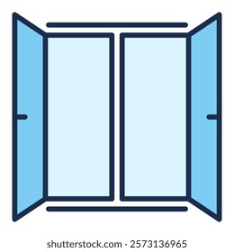 Wide Open Window vector Simple Clear Portal concept blue icon or symbol