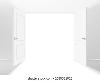 Wide opened doors in a corridor. Realistic 3d style vector illustration 