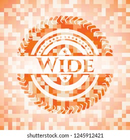 Wide orange tile background illustration. Square geometric mosaic seamless pattern with emblem inside.