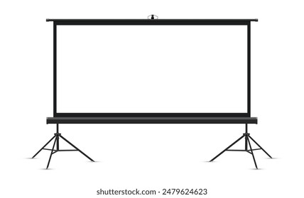 Wide Outdoor Projector Screen Mockup with Legs, Isolated On White Background, Front View. Vector Illustration