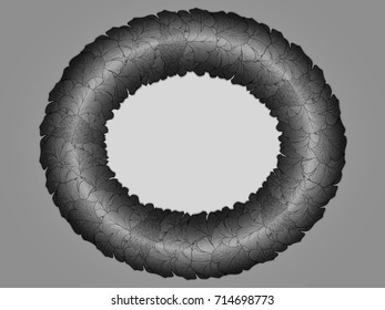 Wide oval black and white surround decorative frame of maple leaves in a circle on a gray background