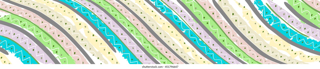 Wide panoramic authentic colorful border, vector illustration