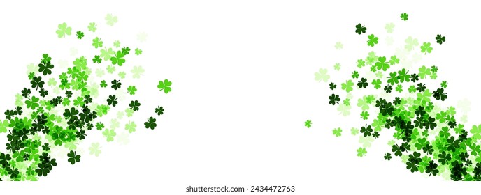 A wide, panoramic background dotted with clover leaves in various sizes and shades of green, resembling festive confetti, ideal for banners and headers.