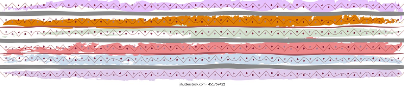Wide panoramic border. Authentic pattern. Vector illustration.