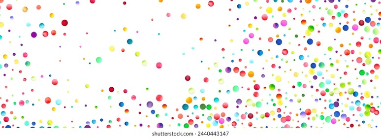 A wide panoramic image sprinkled with colorful, opaque dots, evoking a sense of celebration and digital confetti on a white canvas.