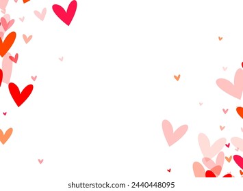 Wide panoramic view filled with hearts floating like balloons against a white background. Vector illustration