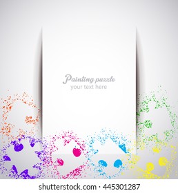 Wide paper web over silhouette of puzzle pieces colorful