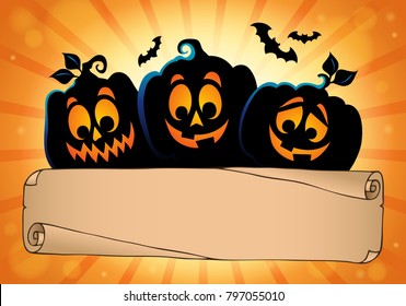 Wide parchment and Halloween pumpkins 2 - eps10 vector illustration.