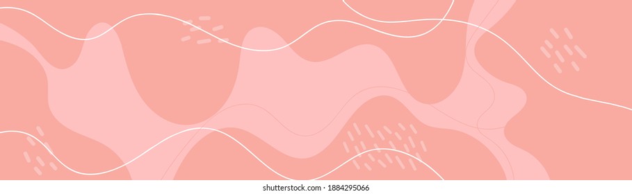 Wide pastel web banner with organic curves and texture. Vector abstract background