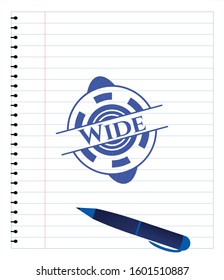 Wide pen strokes emblem. Blue ink. Vector Illustration. Detailed.