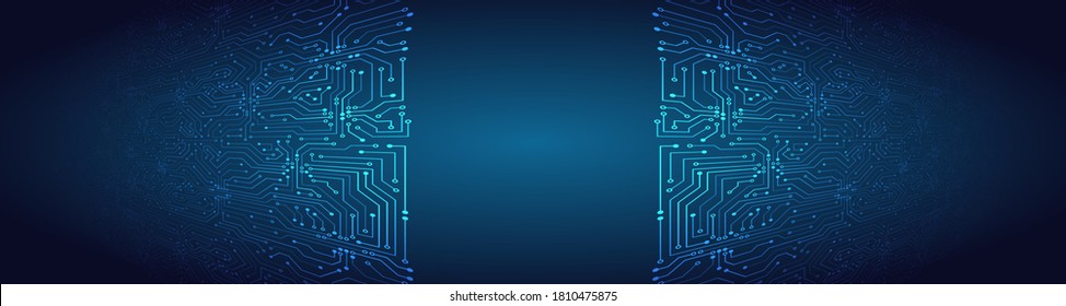Wide perspective High-tech technology background texture. 3d Circuit board vector illustration. Microelectronics and engineering concept. 