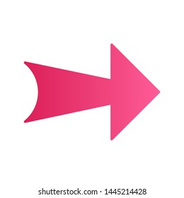 Wide pink arrow flat design long shadow color icon. Arrowhead indexer. Next. Navigation pointer, indicator sign. Pointing symbol. Arrow showing right direction. Vector silhouette illustration