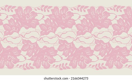 Wide pink Lace Ribbon Trim With Big Flower