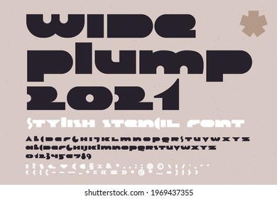 Wide Plump is a bold Stylish Stencil Font. Most of the glyphs are without any holes, it's provide powerful impact. You can use it in fashion magazines covers, short advertise slogan and so on.