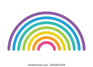 Wide Rainbow Arch, Rounded Edges, Isolated on White Background.