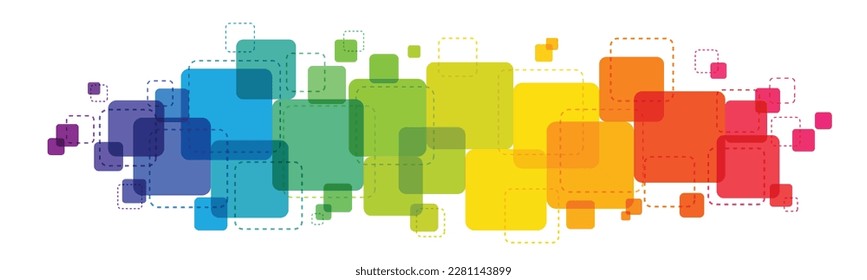 Wide rainbow gradient vector banner overlapping squares