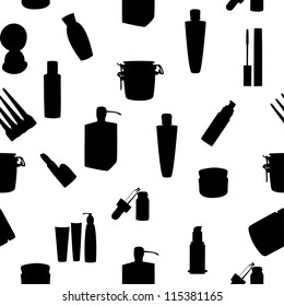 Wide range of cosmetic jars seamless pattern vector illustration.