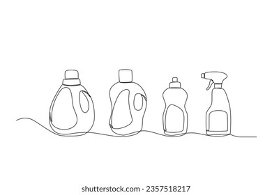 Wide range of detergents and spray. Cleaning supplies one-line drawing
