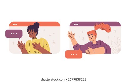 A wide range of diverse characters partaking in a lively digital conversation online