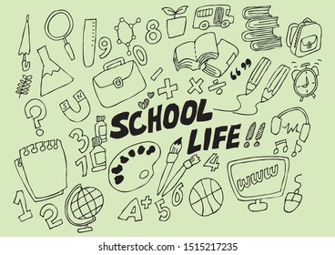 A Wide Range Of Props Required To Express School Life.
Vector Illustration