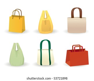 wide range of shopping bags including paper, plastics and tote bag to promote the idea of shopping and recycle