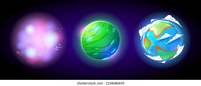 A wide range of space planet designs for producing cartoon and game illustrations or in print projects.
