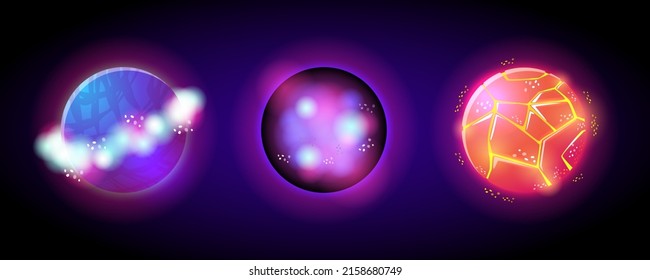 A wide range of space planet designs for producing cartoon and game illustrations or in print projects.