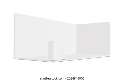 Wide Rectangular Exhibition Trade Show Booth Mockup with Demonstration Table, Side View. Vector illustration