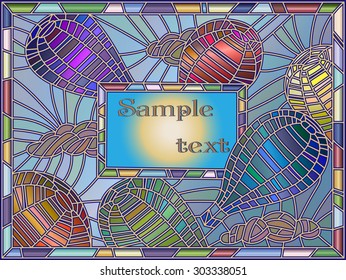  	
Wide rectangular frame in a stained glass style with five colorful hot air balloons against the blue sky and clouds