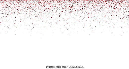Wide red glitter holiday falling confetti on white background. Vector