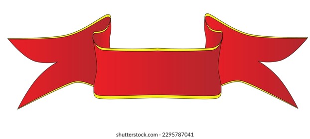 A wide red and gold ribbon banner isolated over a white background.