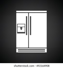 Wide refrigerator icon. Black background with white. Vector illustration.