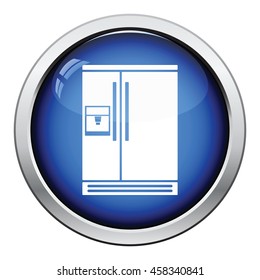 Wide refrigerator icon. Glossy button design. Vector illustration.