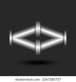 Wide rhombus logo geometric shape creative design from metal links with flanges, industrial style logotype.