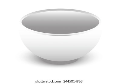 Wide rimmed white bowl. Modern kitchenware object. Smooth shadow reflection. Vector illustration. EPS 10.
