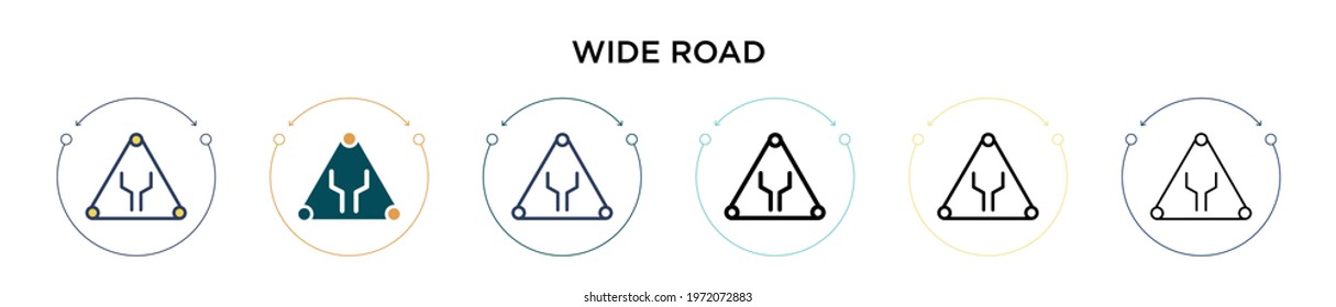 Wide road sign icon in filled, thin line, outline and stroke style. Vector illustration of two colored and black wide road sign vector icons designs can be used for mobile, ui, web