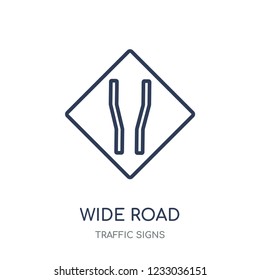 Wide road sign icon. Wide road sign linear symbol design from Traffic signs collection. Simple outline element vector illustration on white background