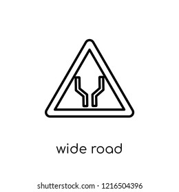 Wide road sign icon. Trendy modern flat linear vector Wide road sign icon on white background from thin line traffic sign collection, editable outline stroke vector illustration