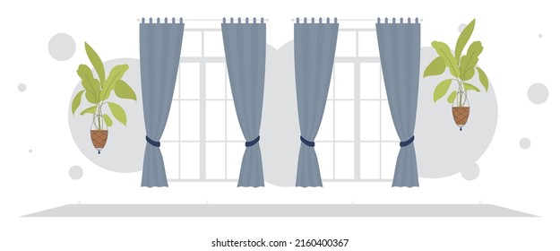 Wide room with indoor plant. Room design. Flat style. Vector illustration
